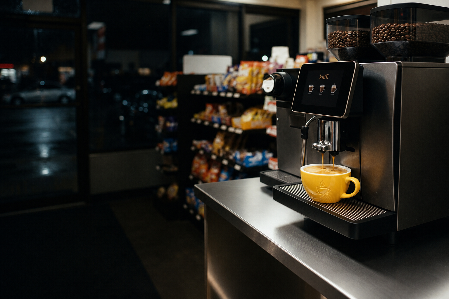 Cafetera automática sirviendo un café recién extraído